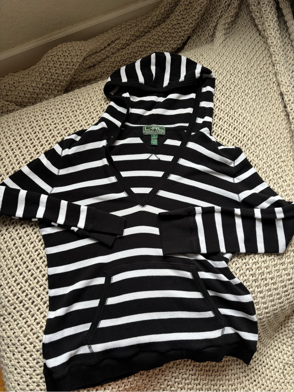 Ralph Lauren Striped Black & White Hooded Sweater -